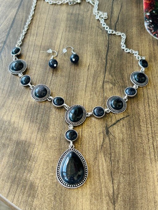 Set cercei și colier Goldstone Albastru ARTEMISA