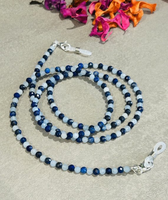 2 IN 1 Colier & Lanț ochelari acvamarin și lapis lazuli fatetat BLUEBIRD