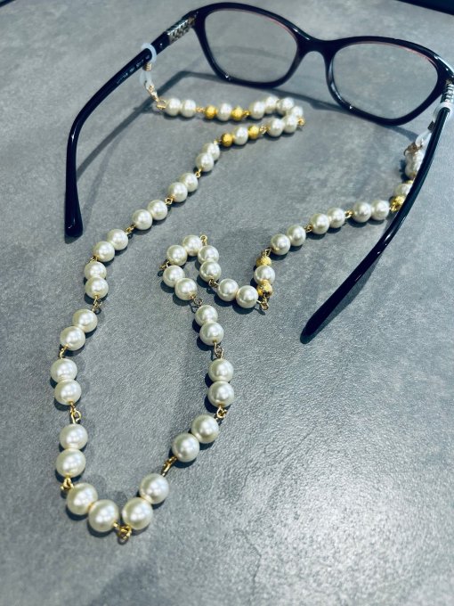 2 IN 1 Colier si lanț ochelari auriu cu perle ivory