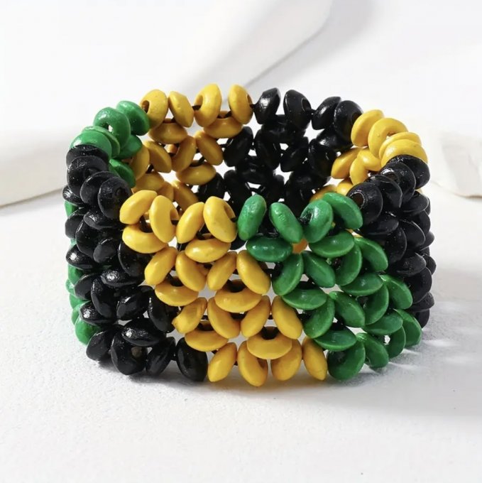 BRĂȚARĂ LEMN GALBEN / VERDE / NEGRU