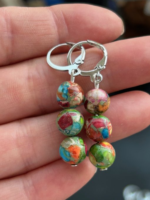 Cercei cu sfere jasp multicolor