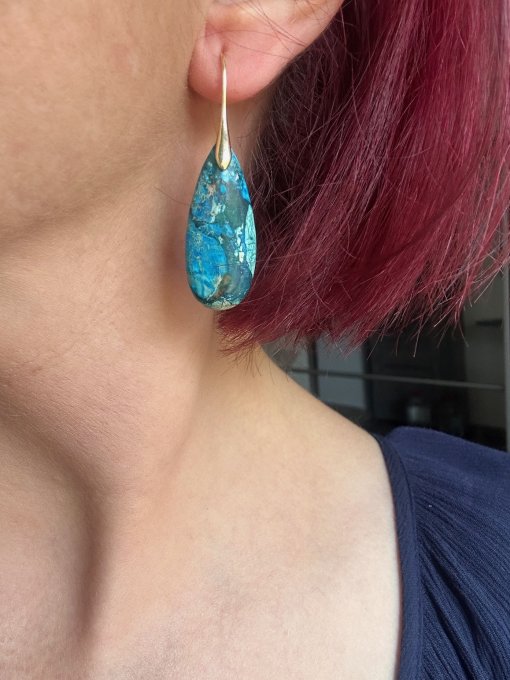 Cercei jasp turcoaz cu tortiță aurie