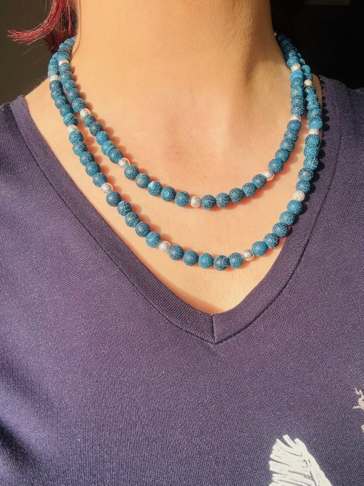 Colier agate albastre frosted MAITREYI