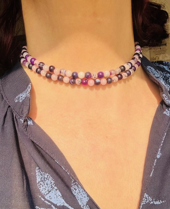 Colier agate mov și jasper cherry „ANAY”