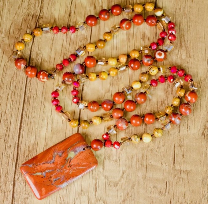 Colier BOHO din jasp roșu si cristale FLORENCE