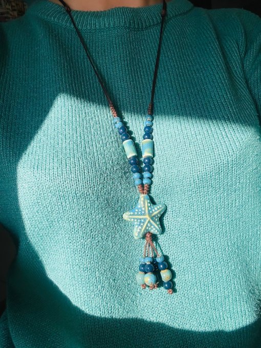Colier mărgele ceramică albastră SEESTAR