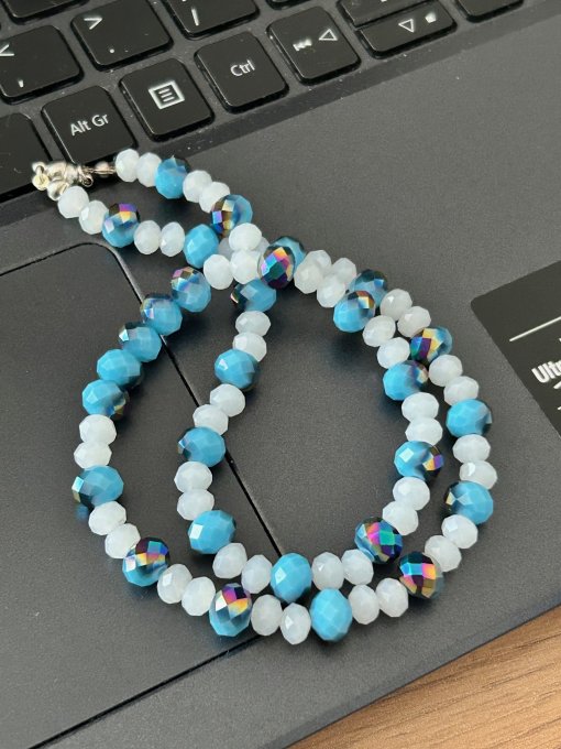 COLIER CRISTALE BLUE LAKE ȘI ALB OPAC