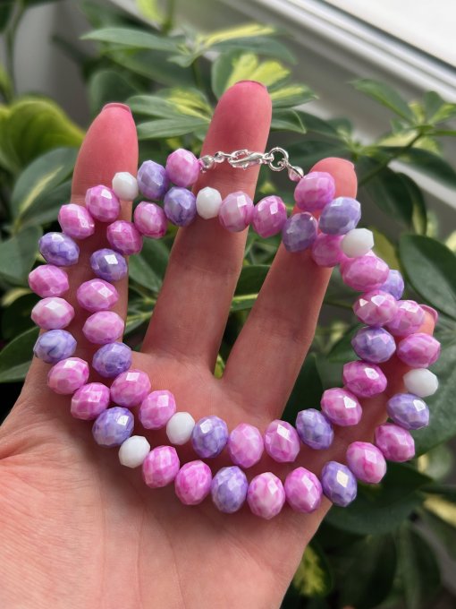 Colier cristale crackle roz & mov GEANINA