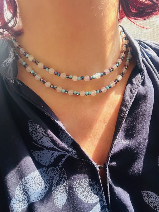 Colier handmade din opalit și cristale Blue Lake