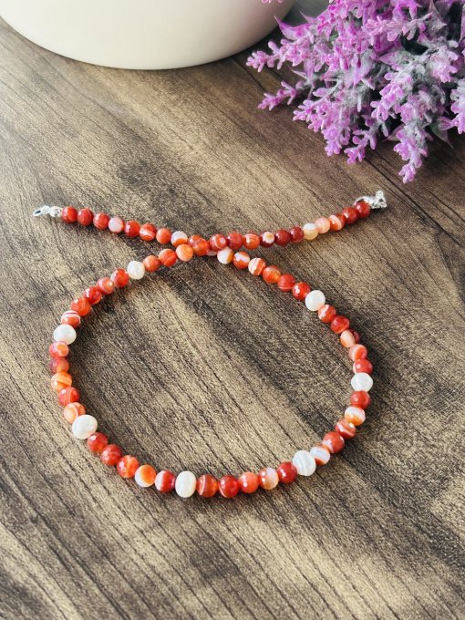 Colier Handmade Agat Cărămiziu & Perle QUEEN FARAH