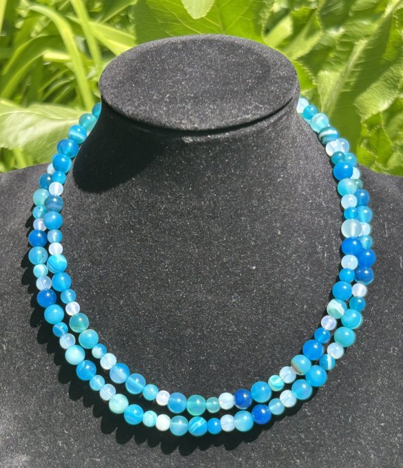 Colier handmade agate dantelate albastre COLD SENSUALITY