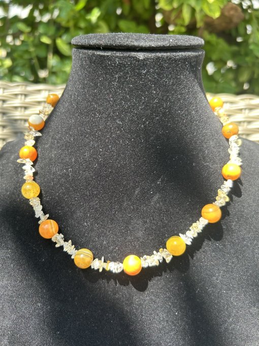 Colier Handmade Agate Dantelate Orange cu Citrin KALLIOPI
