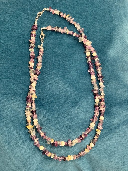 Colier handmade chipsuri fluorit & perluțe PRIMAVERA