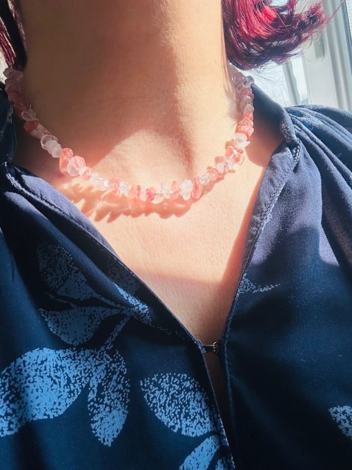 Colier handmade cuart roz STRAWBERRY