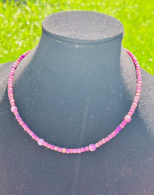 Colier Handmade Fosfoderit si Sidef Roz VIVIAN