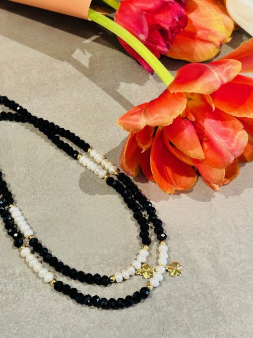 Colier Handmade Jad  Negru Fațetat și Perle „ELIN”