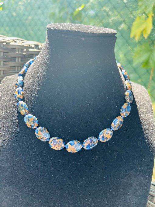 Colier Handmade Jasp Albastru cu Irizatii Aurii FENG SHUI