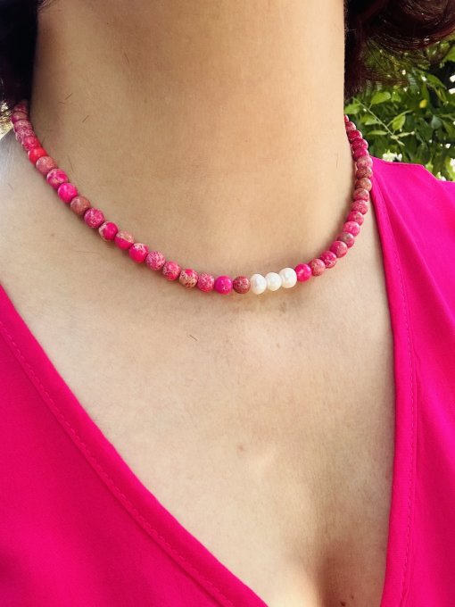 Colier Handmade Jasp Imperial REGALITE Fucsia VIVIANA