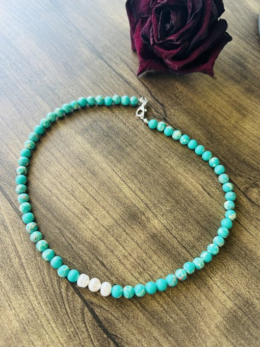 Colier Handmade Jasper Verde & Perle Cultură ENYA
