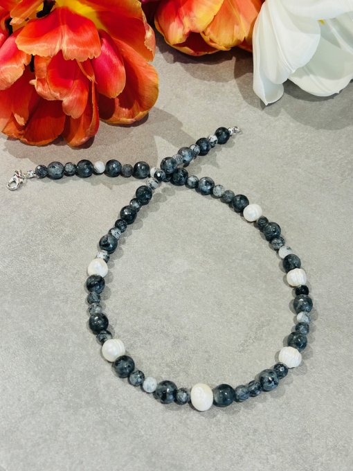 Colier handmade labradorit și perle cultură ODETTE