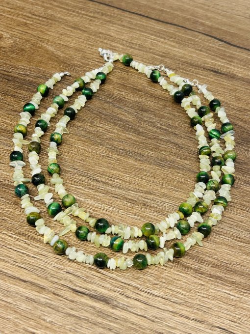 Colier Handmade Ochi Tigru Verde si Prehnit CERASELLA