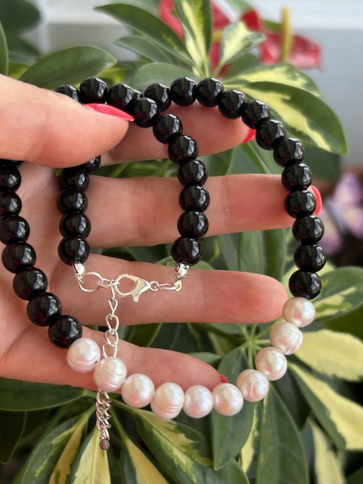 Colier Handmade Onix & Perle Cultură CELINE
