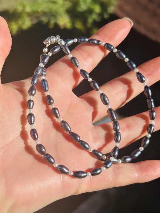 Colier Handmade Perle Cultură Gri Petrol DIDO