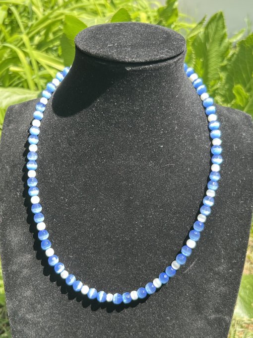 Colier handmade selenit maxifațetat albastru marin NOEMI