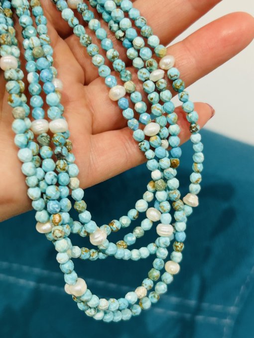 Colier Handmade turcoaz natural fatetat & Perle Cultură FIRUZE