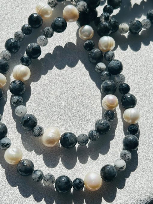 Colier labradorit și perle cultură ODETTE