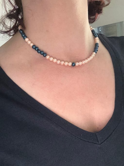 Colier perle Mallorca roz și bleumarin CATRINEL