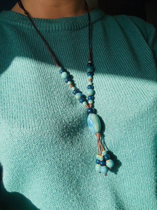 Colier mărgele ceramică albastre WINNIE PEG