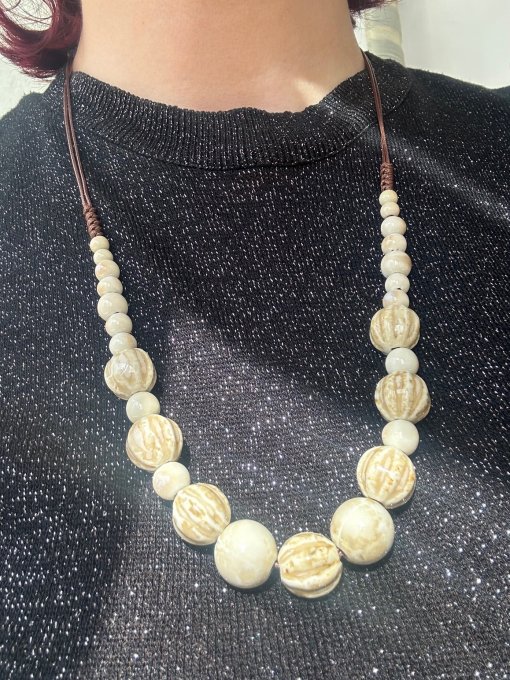 Colier mărgele ceramică crem perlat CHLOE