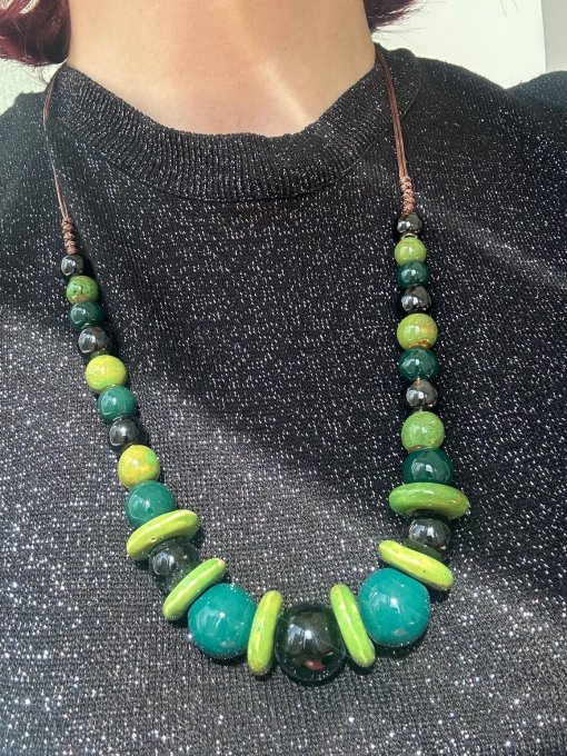 Colier mărgele ceramică verde ANNUSHKA