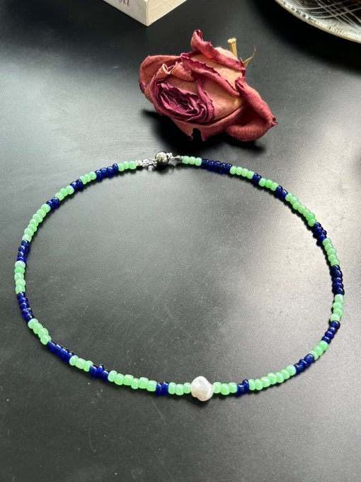 COLIER MĂRGELE NISIP ALBASTRU&VERDE ETHNIC STYLE