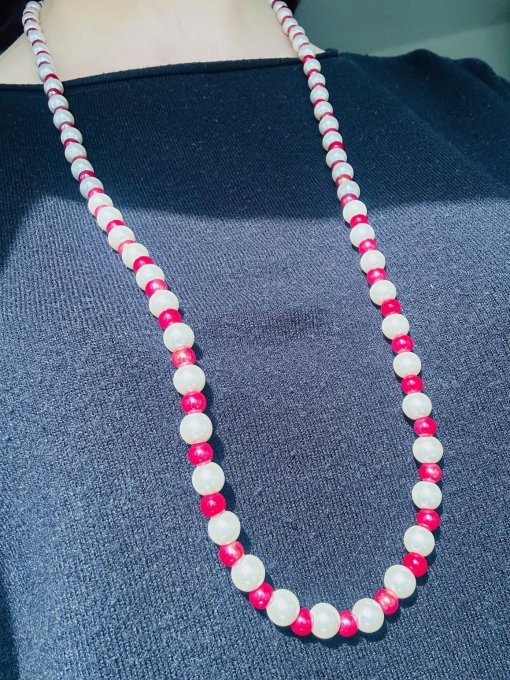 Colier mărgele perle IVOIRE& BORDEAUX 