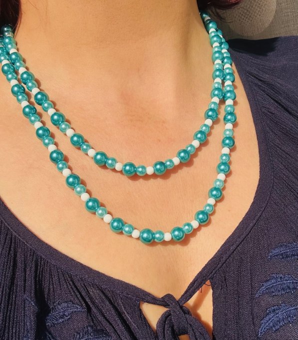 Colier mărgele perle turcoaz ”MAYA”