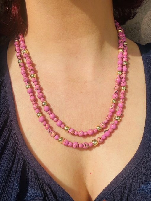 Colier mărgele turcoaz roz aurit „OPTIMISTIC”