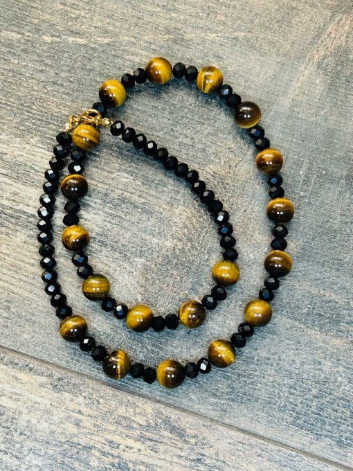 Colier Ochi Tigru Maro și Turmalină Neagră „TIGEREYES”