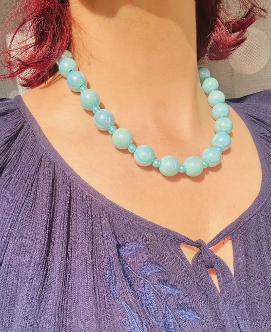 Colier perle albastru cyan „ILDIKO”