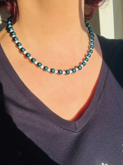 Colier perle sticlă albastru „SIMPLICITY”