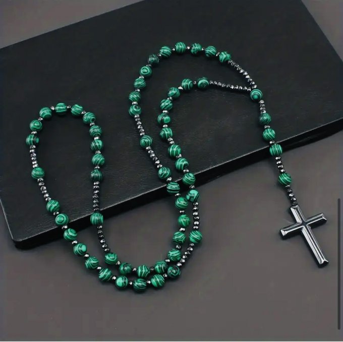 Colier rozariu malachit & hematit FREYA