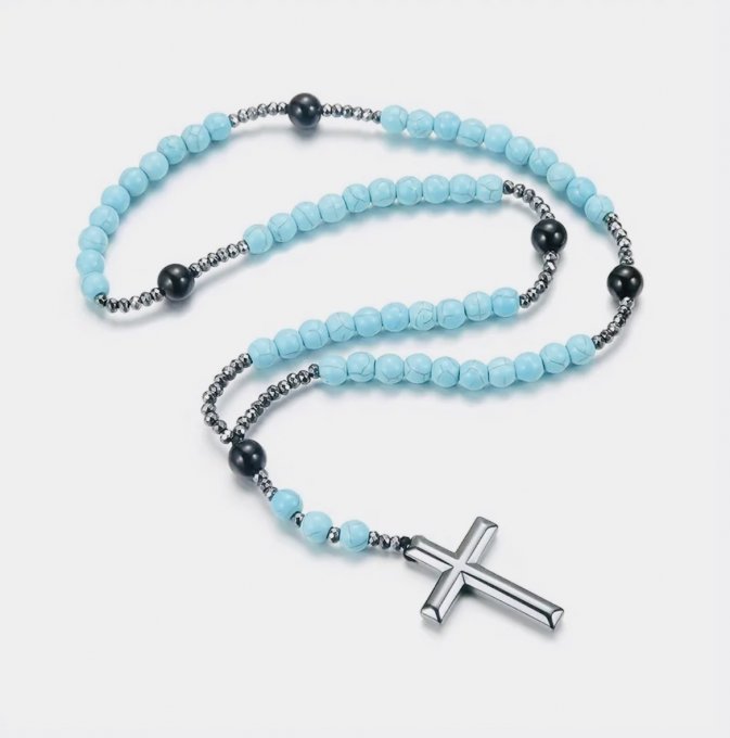 Colier rozariu turcoaz, ONIX și hematit ABIGAIL