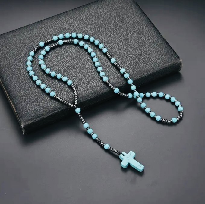 Colier tip rozariu turcoaz și hematit fațetat „IRIS”