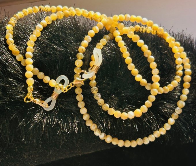 Lanț ochelari handmade din sidef crem/caffe au lait BELLE