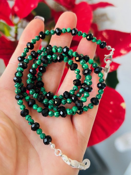 Lanț ochelari handmade malachit și cristale MANUELA