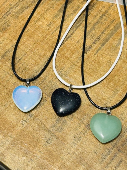 Set 3 pandantive inimă Goldstone Albastru, Opalit, Aventurin Verde
