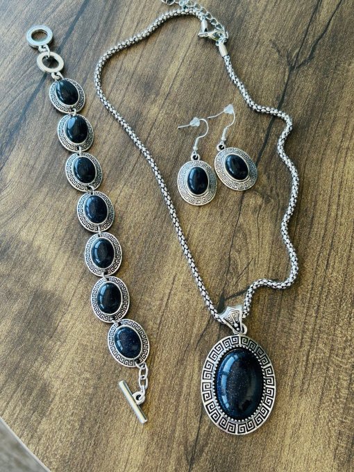 Set cercei, brățară și colier Goldstone Albastru NILUFER